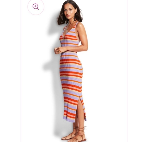 Seafolly sundancer ribbed Knit Cover-Up Maxi Dress sleeveless striped size S - Picture 6 of 14